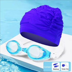 Bonnet <span class=keywords><strong>de</strong></span> bain plissé Extra Large pour femmes 4 pièces ensemble confortable PU comprend des lunettes <span class=keywords><strong>bouchon</strong></span> d'oreille pince-<span class=keywords><strong>nez</strong></span> pour cheveux longs pour la <span class=keywords><strong>natation</strong></span> - Product Image 4