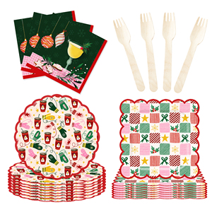DAMAI Christmas Customized Party Tableware Set Disposable Christmas Santa Ring Bow Knot Star Gift <b>Pattern</b> <b>Paper</b> Plate - Product Image 1