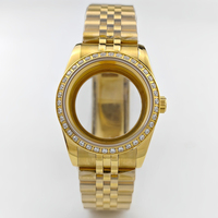 Cassa per Orologio in Oro Rosa da 36mm con Diamanti, Compatibile con Movimento NH35 NH36, Vetro Zaffiro, Fondello Trasparente, Accessori per Orologi Meccanici