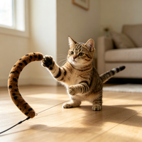 Mainan Kucing Interaktif untuk Berburu di Dalam Ruangan, Tongkat Latihan Anak Kucing, Simulasi Hidupan Liar, Penggoda, Tongkat Kejar-kejaran, Alternatif Bulu, untuk Hewan Peliharaan