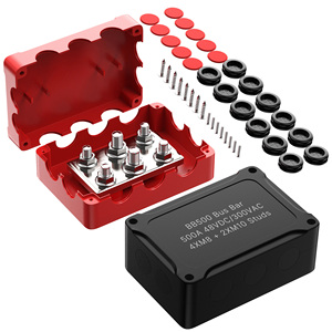 บล็อกจ่ายไฟ 6 ทาง 2x 3/8"(M10) 4 x 5/16"(M8) โพสต์ DC บัสบาร์แบบ Heavy Duty กล่องบัสบาร์ 500A 48V - Product Image 1