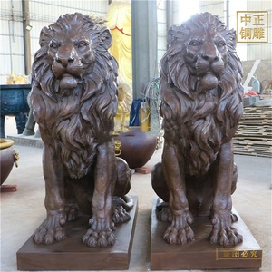 Grande leone esterno statua di leone da giardino decorativo in bronzo scultura in metallo lucido animale a grandezza naturale con leone - Product Image 3