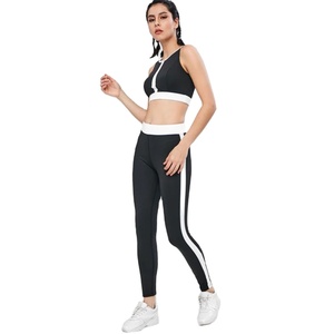 KY Gym Non Adjustable Strap Contrast Black and <strong>White</strong> Two Tone <strong>Sports</strong> <strong>Bra</strong> and Leggings Set Suite Yoga Pants Sexy Yoga Pants - Product Image 1
