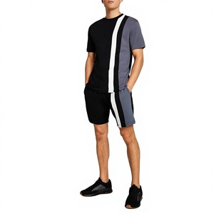 Ensemble de survêtement pour homme, t-shirt à manches courtes et short de couleur unie, col rond, en coton tricoté, décontracté, pour l'été, en vente - Product Image 6