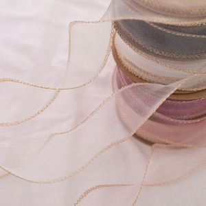 Korean Style <b>Thin</b> Transparent Gauze <b>Ribbon</b> with Golden Line in Edge for Flower Bouquet Wrapping - Product Image 6
