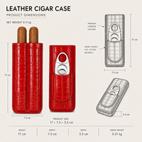 Étui à cigares portable en cuir de crocodile rouge, design classique, avec coupe-cigares à glissière 2 doigts, étui rigide, porte-guillotine de poche, cadeau pour homme