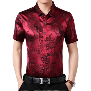 ฤดูร้อนสไตล์จีนลายมังกรพิมพ์ลายระบายอากาศได้ดีเสื้อเชิ้ตแขนสั้นผู้ชายไม่ต้องรีดป้องกันริ้วรอย - Product Image 4