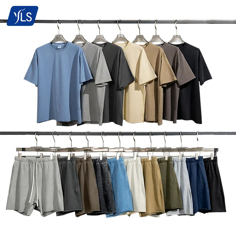 YLS Custom Logo Summer Shorts e T-Shirt oversize Set uomo 100% cotone Acid Wash T Shirt Jogger Shorts Running abbigliamento Vintage
