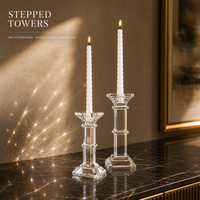 Porte-bougie en cristal carré à double collier, à deux sections, sur socle à niveaux, pour décoration intérieure et table à manger