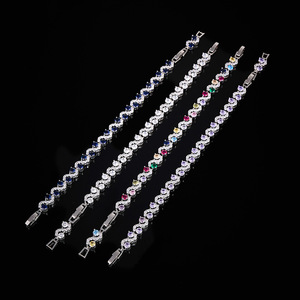 Wholesale Luxury High-end Colorful Wave Zircon Tennis <b>Bracelet</b> for Women, <b>Copper</b> Electroplated Formal Fashion Jewelry - Product Image 5