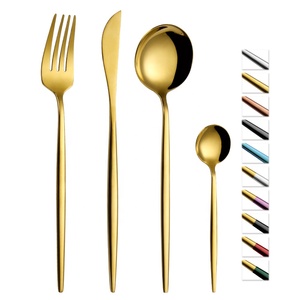 Vente en gros d'usine de cadeaux d'affaires au Portugal ensemble de <span class=keywords><strong>couverts</strong></span> de 4 pièces en métal ensemble de <span class=keywords><strong>couverts</strong></span> en acier inoxydable noir doré - Product Image 1