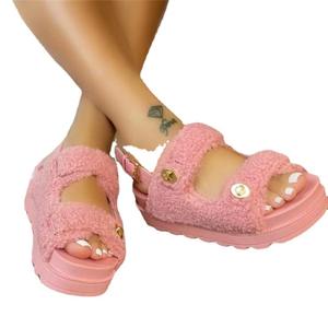 SL-0263 جديد المرأة الصنادل مستقيم مشبك سميكة وحيد أبلى الجلد المدبوغ أزياء الصوف الأحذية صندل مسطح - Product Image 1