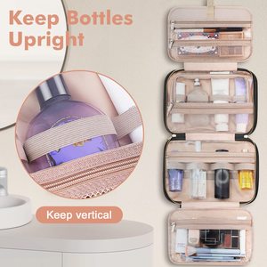 Bolsa de almacenamiento de cosméticos de maquillaje portátil de 4 secciones de gran capacidad multifunción estilo dama cierre de cremallera Material de poliéster carta - Product Image 4