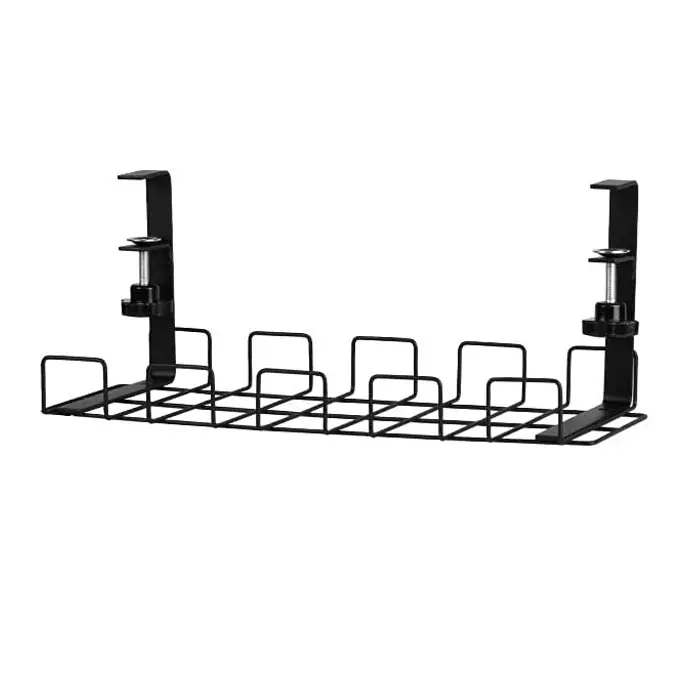 Black Metal Wire 2 Pack No Drill Desk Cable Organizer, Metal Cable Management Tray, Wire Cable Organizer Basket