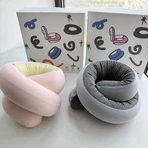 Versatile Spiral Travel <b>Pillow</b> <b>U</b>-<b>Shape</b> Memory Foam Gray And Pink Foldable Portable For Travel Nap - Product Image 1