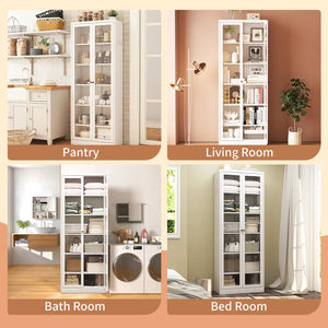 Armoire de cuisine en métal de 72 pouces de hauteur avec portes en verre, buffet autoportant à 5 niveaux avec étagères réglables pour garde-manger - Product Image 5