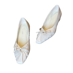 Escarpins à talon chaton en cuir véritable à bout carré avec nœud, chaussures rétro à enfiler pour femmes - Product Image 5