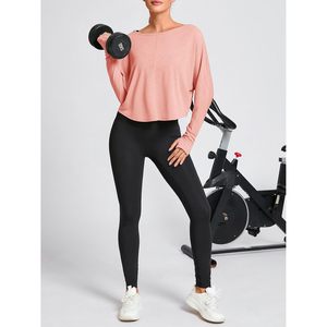 Custom Womens <b>Long</b> <b>Sleeve</b> <b>Crop</b> <b>Top</b> Crossover Back Loose Yoga Gym Shirt With Thumb Holes Stretchy Athletic Wear - Product Image 5