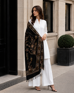 Premium Embroidered Digital Print Floral Viscose Shawl Long Fringe Soft Warm Breathable Reversible Traditional Winter Wrap - Product Image 2