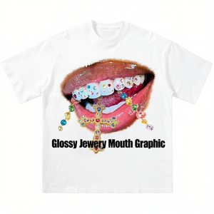 T-shirt Oversize Lucida con Grafica Gioielli e Bocca, Stile Streetwear Y2K, Divertente Meme, Regalo di Natale - Product Image 2
