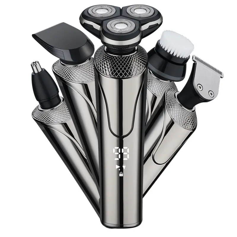 Hot Sell Baard 5 In 1 Verzorgingsset Waterdichte Roterende Scheerbaard Neus Haar Trimmer Oplaadbare Drievoudige Blade Elektrische Scheerapparaat