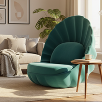 Fauteuil coquille en velours de luxe, canapé d'appoint, siège unique sans accoudoirs, forme festonnée, salon, chambre à coucher, meubles de designer, meubles uniques