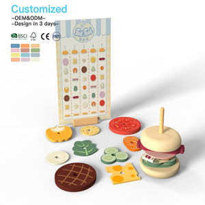 EDULAND OEM ODM CPC CE Jouets de cuisine en bois Montessori, ensemble de jeu d'imitation de nourriture (hamburger et sandwich), vaisselle de cuisine, maison de jeu - Product Image 4