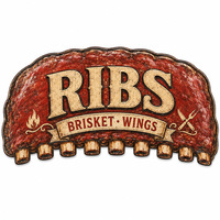 Plaque Métallique Gaufrée Personnalisée OEM pour Décoration Murale de Restaurant BBQ, Patio, Motifs Vintage Côtes de Bœuf, Brisket, Ailes – Vente Directe Usine