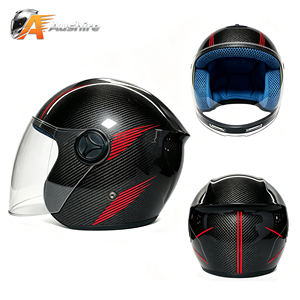 DOT Approved Open Face Motorcycle Helmet Carbon Fiber Shell Lightweight 3/4 Coverage Vintage Design for Commuting-Customizable - Product Image 2