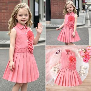 Conjunto Elegante y Vibrante de Falda Plisada y Top sin Mangas con Cuello para Niñas, <span class=keywords><strong>Ropa</strong></span> Infantil para Fiestas, Uso Diario Informal - Product Image 2
