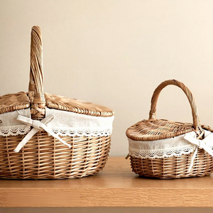 Panier de pique-nique en osier, rotin et bambou, tressé, pour le transport de légumes et fruits, idéal pour les festivals, le rangement et la conservation du pain lors des pique-niques - Product Image 2