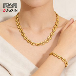 Zogxin Gold Shell Necklace And <b>Bracelet</b> <b>Set</b> Oval Geometric Design For Party Wear - Product Image 1