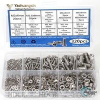 Assortiment de vis, écrous et rondelles en acier inoxydable M2 M2.5 M3 M4 M5, 320 pièces, finition passivée, classe 8.8, ensemble de fixations
