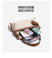 Französische Nischen-Design Baumwoll-Leinen Patchwork Reißverschluss-Umhängetasche Damen Pendler-Tasche mit Großer Kapazität Canvas Schulter-Crossbody-Tasche