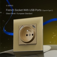 Prise murale standard européenne 86*86MM, taille standard, 2P+T, prise en verre trempé avec prise USB de type C, 250A 16A