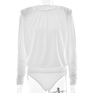 Body de mujer fruncido de manga larga sin espalda, sexy, para discoteca, microelástico, de poliéster, ajuste suave, grosor medio - Product Image 5