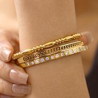 Ensemble de bracelets géométriques vintage Gaovo pour femmes, plaqué or 18 carats, acier inoxydable, 3 pièces, empilables, pierres naturelles, bracelets tendance