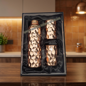 Botella de Agua de Cobre Puro con Diseño de Corte de Diamante Premium, Juego de Regalo con Dos Vasos de Cobre, para Beber Directamente, Ecológica, Varios Tamaños - Product Image 2
