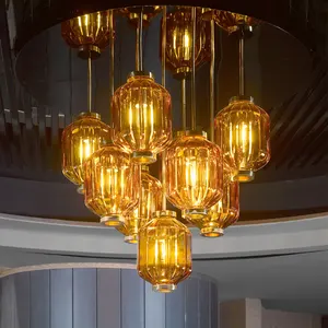 现代天花板中式吊灯照明LED灯笼玻璃吊灯私人餐厅