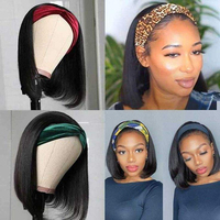 Perruque bandeau naturelle vierge non traitée avec dentelle HD, coupe bob droite, 100% cheveux humains brésiliens pour femmes noires