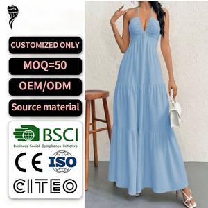 Vestido Midi de Fiesta para Mujer, Diseño Personalizado OEM, Cuello en V, Tejido Moderno, Color Sólido Natural, Sexy, Ecológico y Lavable - Product Image 1
