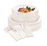 Ensemble de vaisselle jetable de style vintage en fibre dégradable baguettes bol cuillère assiettes-pour restaurants fêtes événements-bagasse fabriquée