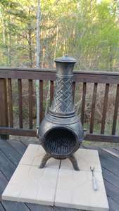 バスケットウィーブ鋳鉄チミネアパティオ裏庭ヒーターログウッドバーナー屋外暖炉木製ファイヤーピットガーデンチメネア - Product Image 5