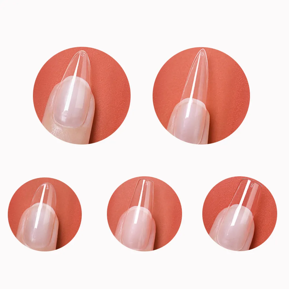 Fzanest Nail Art 240 Pcs Transparant Lang Stiletto Zacht Traceless Gel X Nail Tips Doe-Het-Zelf Tijdbesparende Volledige Dekking Home Press Op Nagel