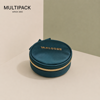 Pochette de rangement pour bijoux ronde de luxe avec logo personnalisé, étui à bijoux portable de voyage, fermeture éclair dorée, pochette d'emballage pour bijoux