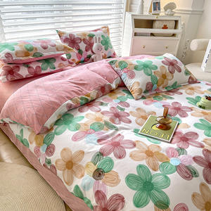 धुली हुई सूती चादरें, फूलों की छपाई, तकिये के साथ 4 टुकड़े, फ्लैट बिस्तर, सिंगल और डबल छात्र छात्रावास - Product Image 5