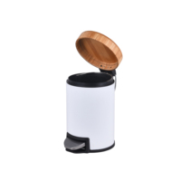 Poubelle à pédale ronde pour bureau et salle de bain, couvercle en bambou, revêtement en poudre, poubelle en bambou avec fermeture douce WBR068