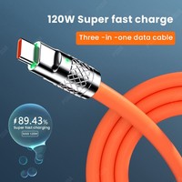 Kabel Data Pengisian Cepat USB 3 in 1 6A 120W Murah, Kabel Pengisian Cepat USB-C dari Paduan Seng, Silikon, dan PVC untuk Ponsel
