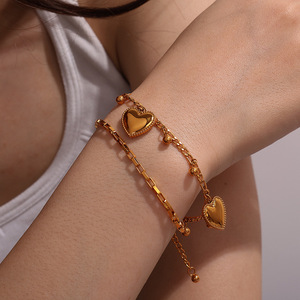 Pulsera de Cadena con Forma de Corazón, Dorada, Joyería de Moda para Mujer, Pulsera con Dijes - Product Image 4