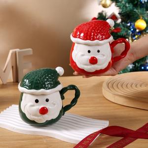 Jolies tasses en céramique de Noël avec couvercles, tasses à eau pour couple, pour la maison - Product Image 3